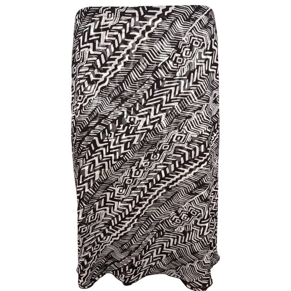 Chico's Women Black White Geometric Tribal Midi Skirt Sz 3/XL Lightweight Casual